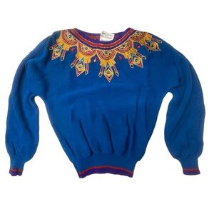 Vintage Umi Collections Anne Crimmins Neiman Marcus Blue Bedazzled Ugly Sweater